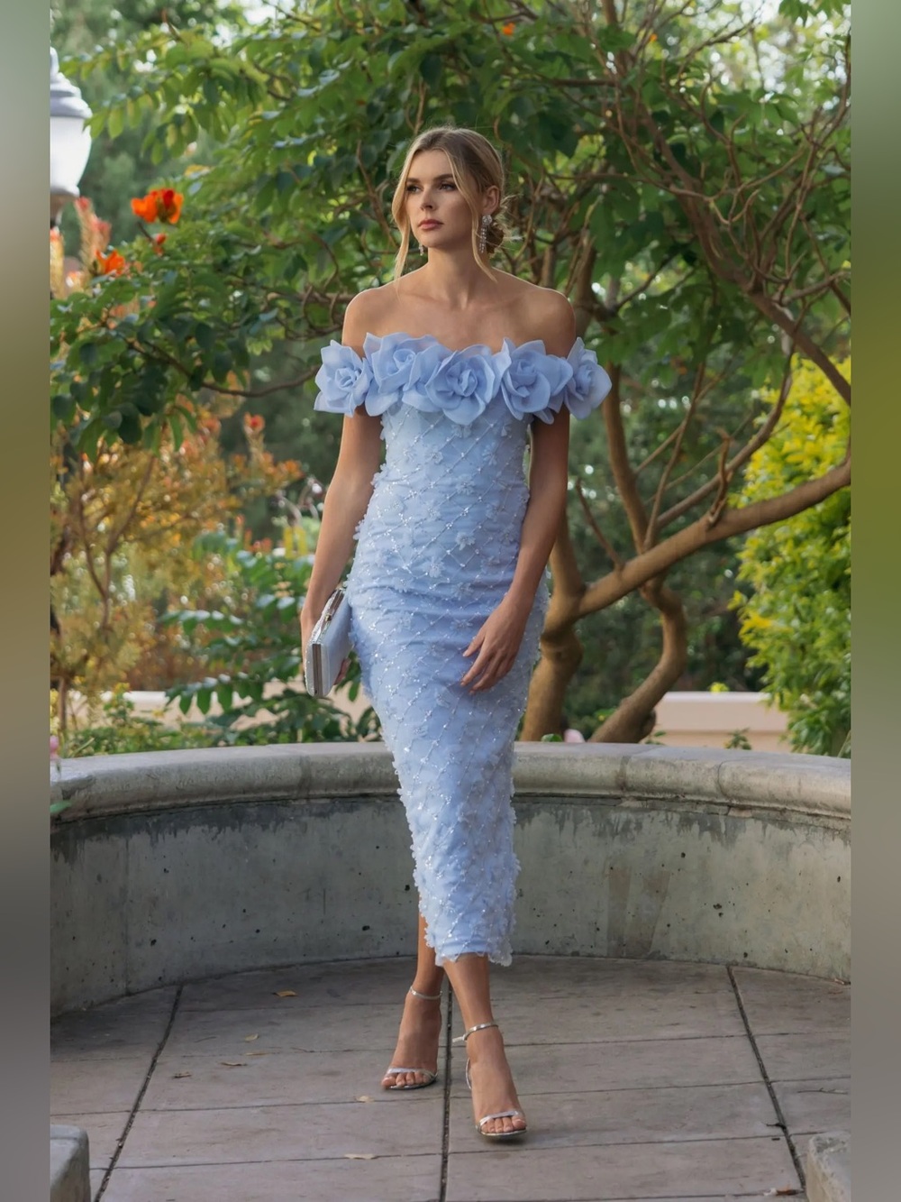 Mac Duggal Tea Length 3D Floral Fitted Sequin Cocktail Dress 21363
